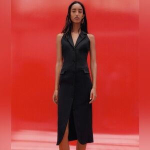 Zara Linen Blend Collared Blazer Midi Dress